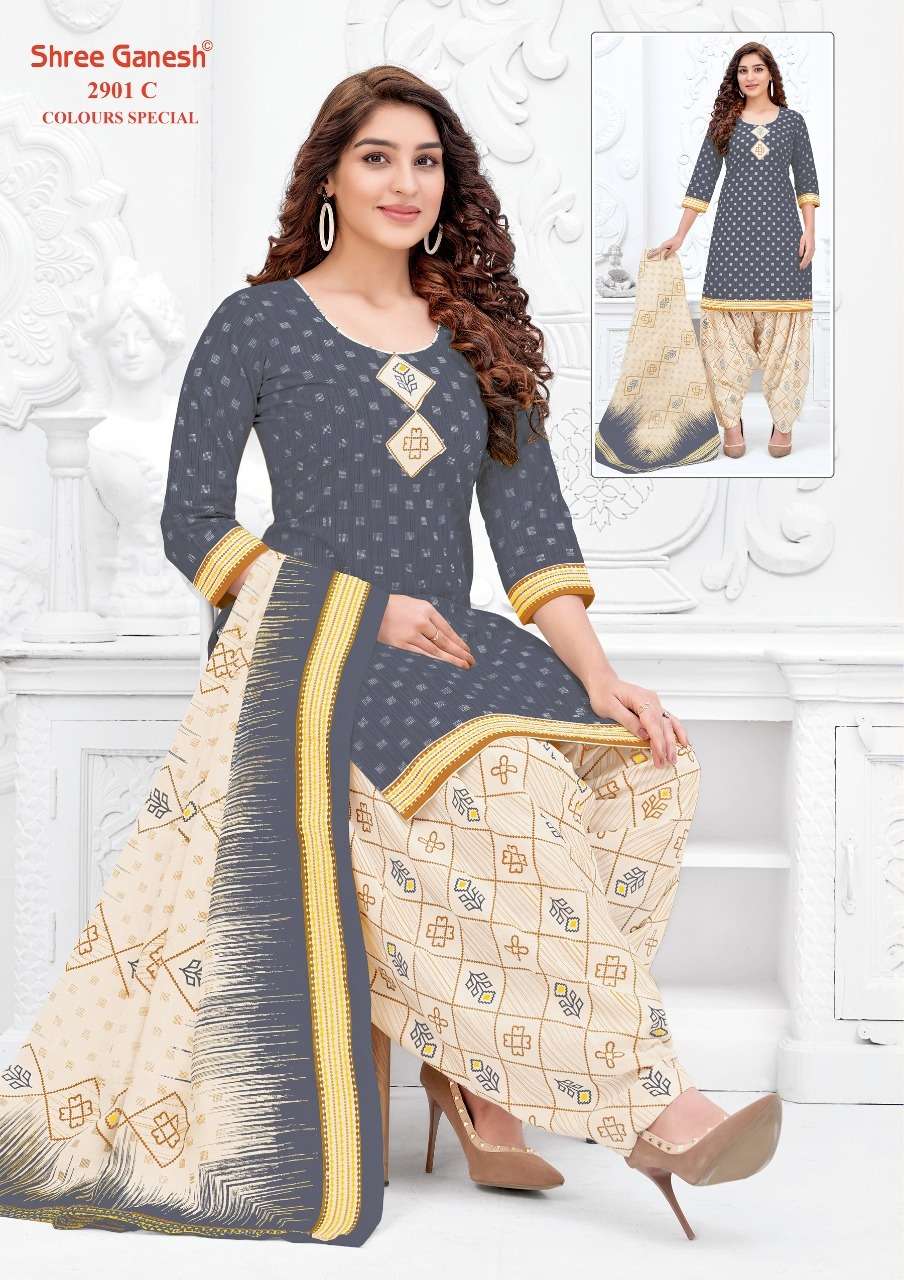 COLOUR SPECIAL 2901 BY SHREE GANESH 2901-A TO 2901-D SERIES BEAUTIFUL STYLISH SHARARA SUITS FANCY COLORFUL CASUAL WEAR & ETHNIC WEAR & READY TO WEAR PURE COTTON PRINTED DRESSES AT WHOLESALE PRICE