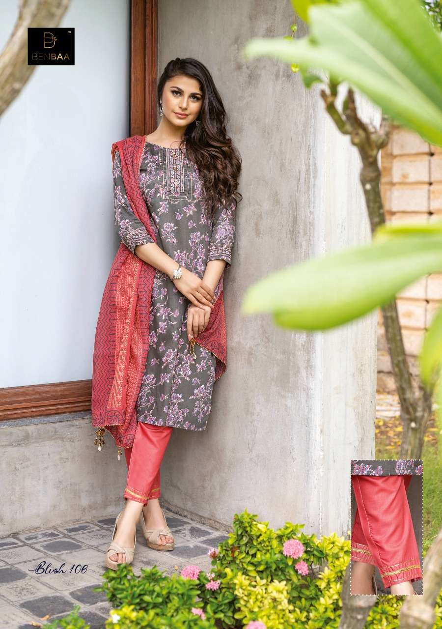 BLUSH BY BENBAA 101 TO 108 SERIES BEAUTIFUL SUITS COLORFUL STYLISH FANCY CASUAL WEAR & ETHNIC WEAR JAM COTTON PRINT DRESSES AT WHOLESALE PRICE