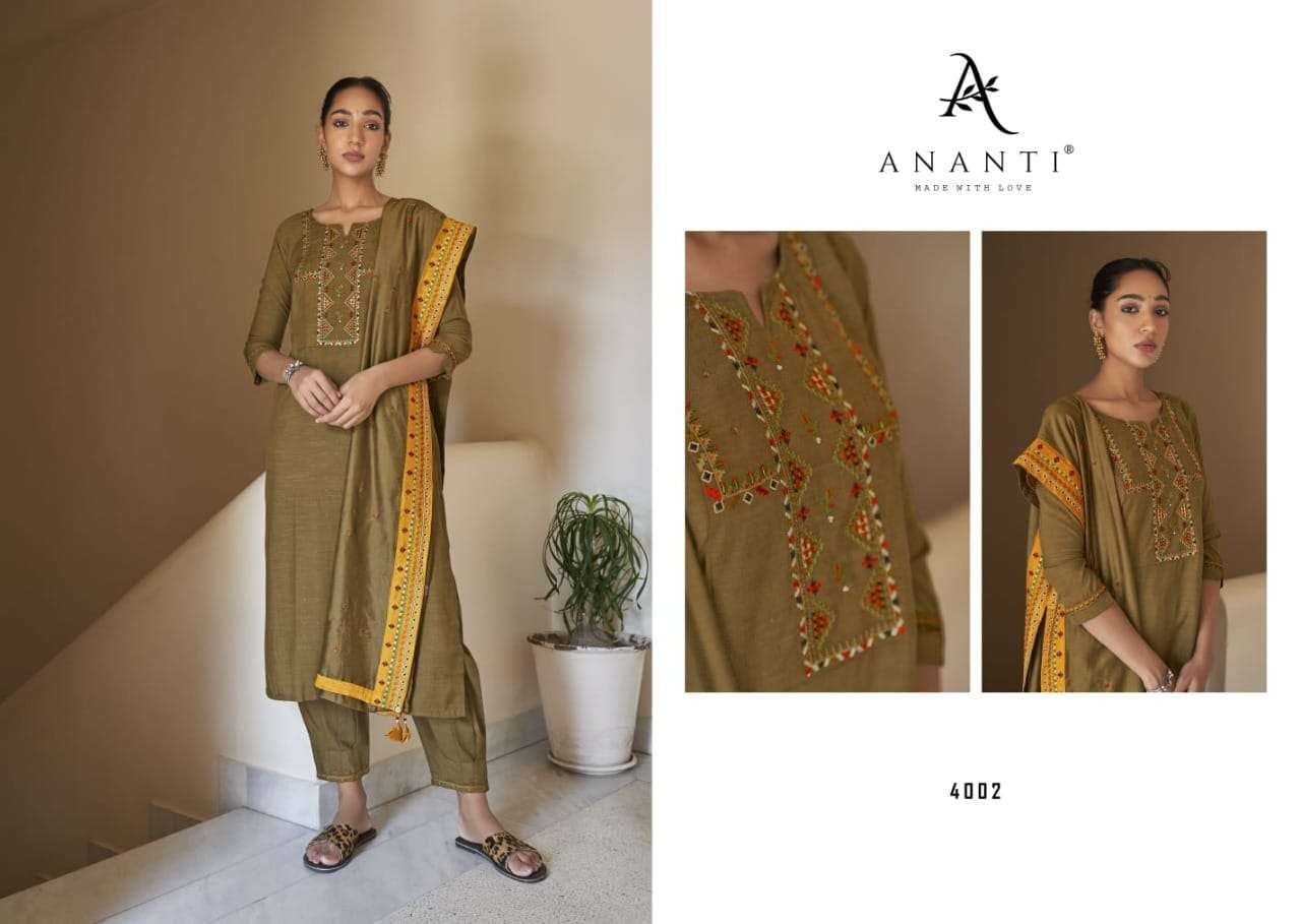 AASHARO BY ANANTI 4001 TO 4005 SERIES BEAUTIFUL SUITS COLORFUL STYLISH FANCY CASUAL WEAR & ETHNIC WEAR VISCOSE SILK EMBROIDERED DRESSES AT WHOLESALE PRICE