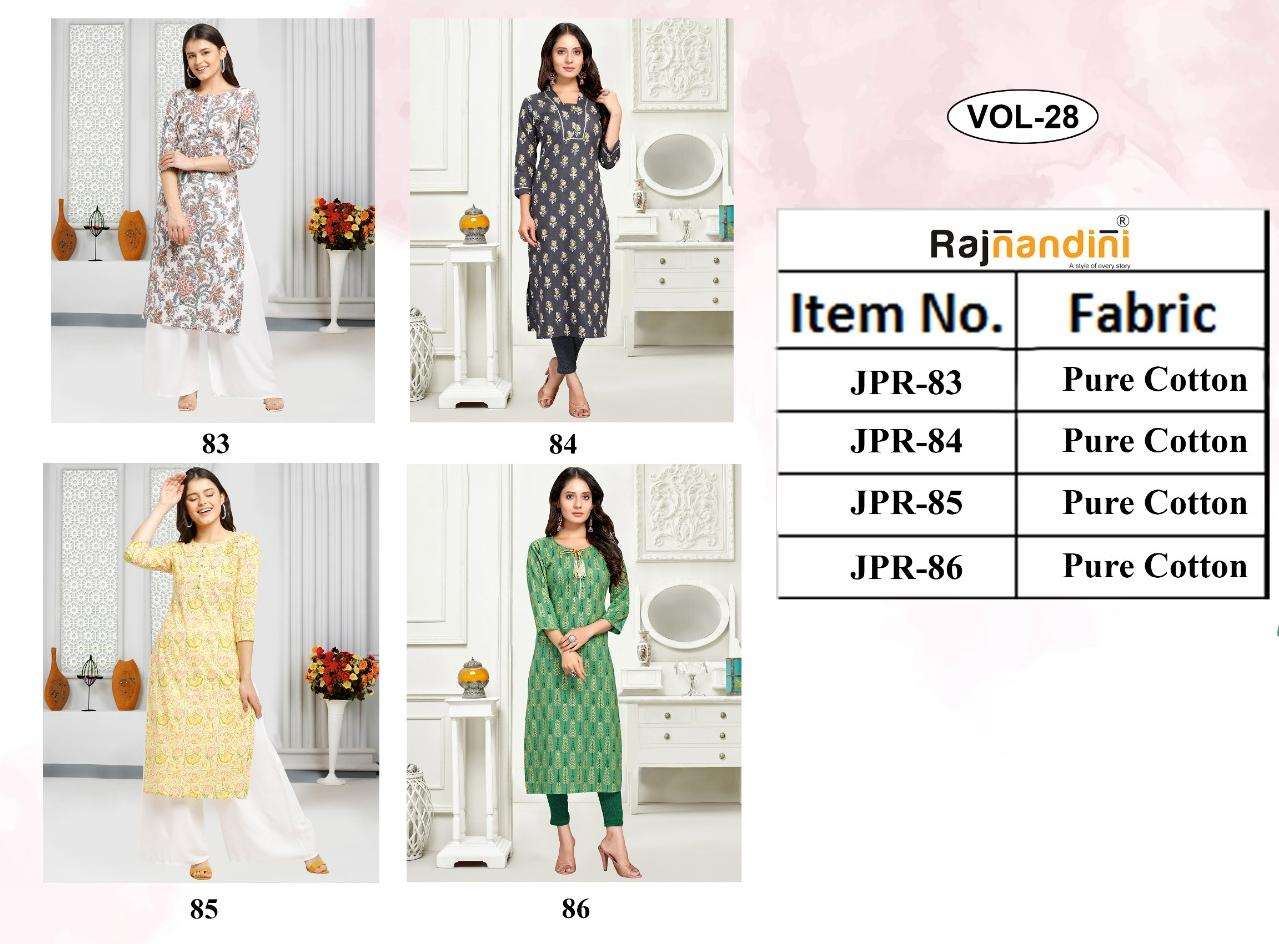 PRINT VOL-28 BY RAJNANDINI 83 TO 86 SERIES DESIGNER STYLISH FANCY COLORFUL BEAUTIFUL PARTY WEAR & ETHNIC WEAR COLLECTION PURE COTTON PRINT KURTIS AT WHOLESALE PRICE