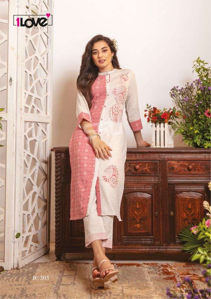INDI CHIC VOL-3 BY 1 LOVE 301 TO 309 SERIES DESIGNER STYLISH FANCY COLORFUL BEAUTIFUL PARTY WEAR & ETHNIC WEAR COLLECTION HANDLOOM COTTON KURTIS WITH BOTTOM AT WHOLESALE PRICE