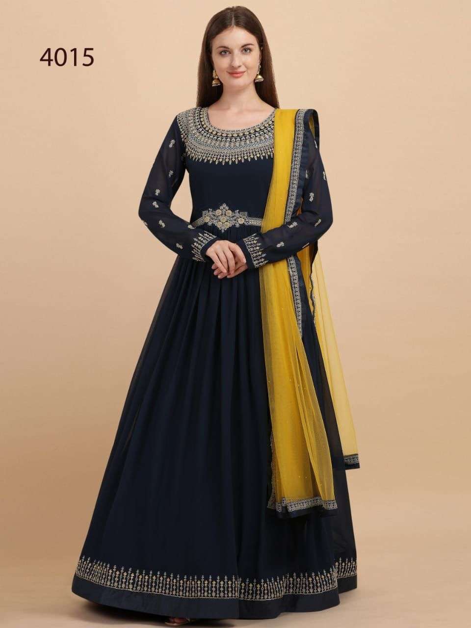 AVIGHAYA 4015 SERIES BY AVIGHAYA 4015 TO 4018 SERIES BEAUTIFUL STYLISH ANARKALI SUITS FANCY COLORFUL CASUAL WEAR & ETHNIC WEAR & READY TO WEAR REAL GEORGETTE DRESSES AT WHOLESALE PRICE