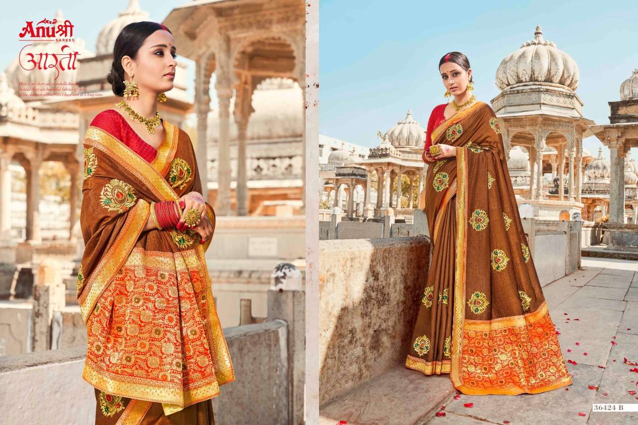 VISHNUPRIYA BY ANUSHREE 36424-A TO 36424-H SERIES INDIAN TRADITIONAL WEAR COLLECTION BEAUTIFUL STYLISH FANCY COLORFUL PARTY WEAR & OCCASIONAL WEAR SILK SAREES AT WHOLESALE PRICE