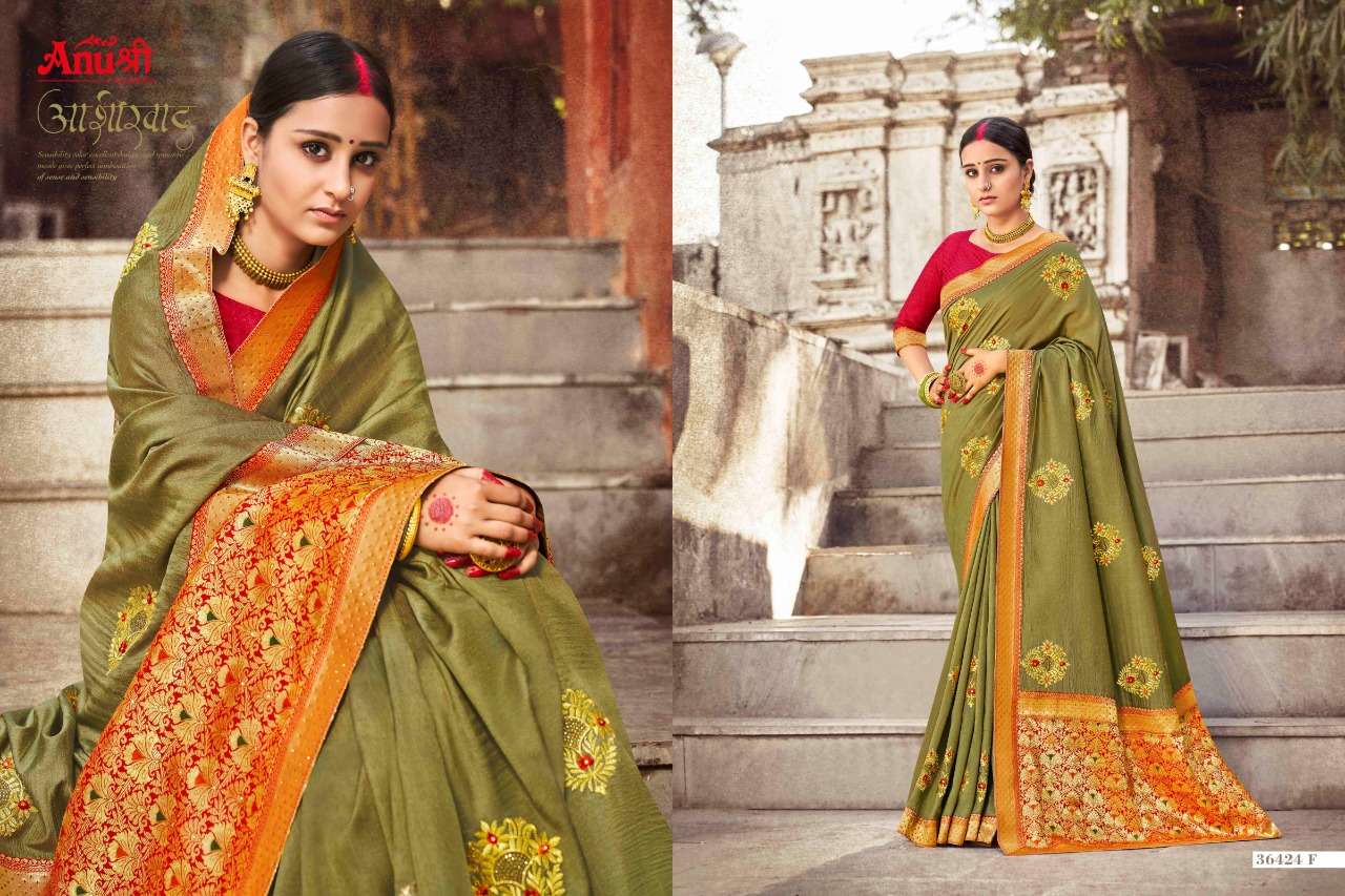 VISHNUPRIYA BY ANUSHREE 36424-A TO 36424-H SERIES INDIAN TRADITIONAL WEAR COLLECTION BEAUTIFUL STYLISH FANCY COLORFUL PARTY WEAR & OCCASIONAL WEAR SILK SAREES AT WHOLESALE PRICE