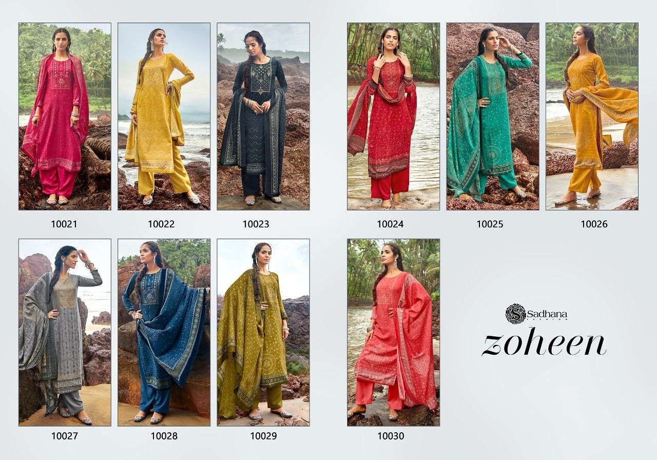 ZOHEEN BY SADHANA FASHION 10021 TO 10030 SERIES INDIAN TRADITIONAL WEAR COLLECTION BEAUTIFUL STYLISH FANCY COLORFUL PARTY WEAR & OCCASIONAL WEAR PURE PASHMIAN DIGITAL PRINT DRESSES AT WHOLESALE PRICE