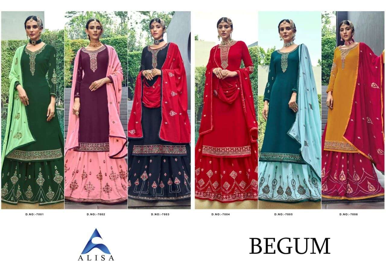 BEGUM BY ALISA 7001 TO 7006 SERIES BEAUTIFUL SUITS COLORFUL STYLISH FANCY CASUAL WEAR & ETHNIC WEAR PURE FAUX GEORGETTE DRESSES AT WHOLESALE PRICE