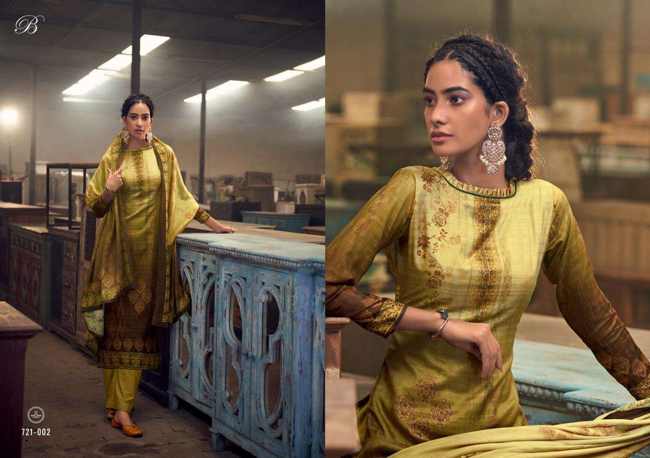 HERITAGE BY BELLIZA 721-001 TO 721-010 SERIES BEAUTIFUL STYLISH SHARARA SUITS FANCY COLORFUL CASUAL WEAR & ETHNIC WEAR & READY TO WEAR PURE HANDLOOM SILK EMBROIDERED DRESSES AT WHOLESALE PRICE