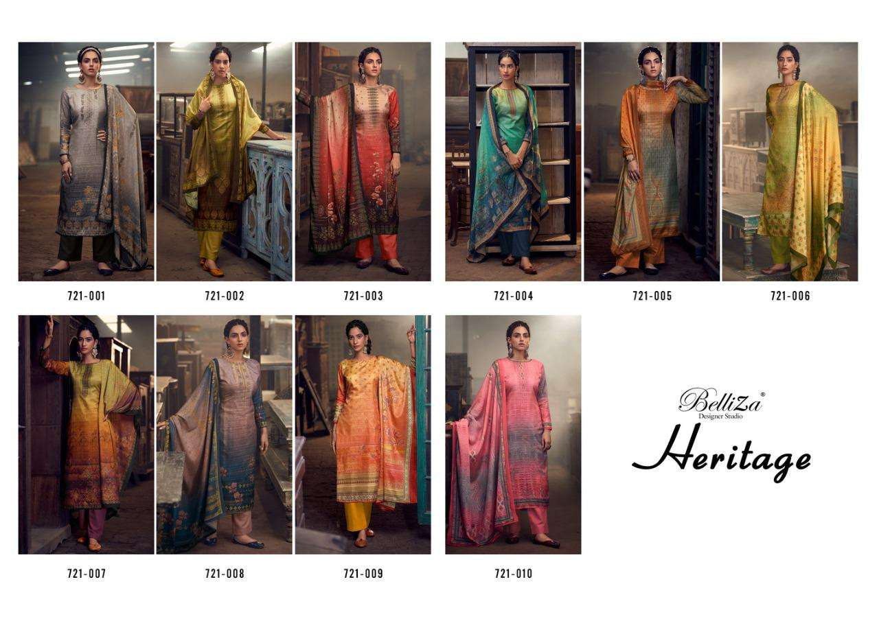 HERITAGE BY BELLIZA 721-001 TO 721-010 SERIES BEAUTIFUL STYLISH SHARARA SUITS FANCY COLORFUL CASUAL WEAR & ETHNIC WEAR & READY TO WEAR PURE HANDLOOM SILK EMBROIDERED DRESSES AT WHOLESALE PRICE