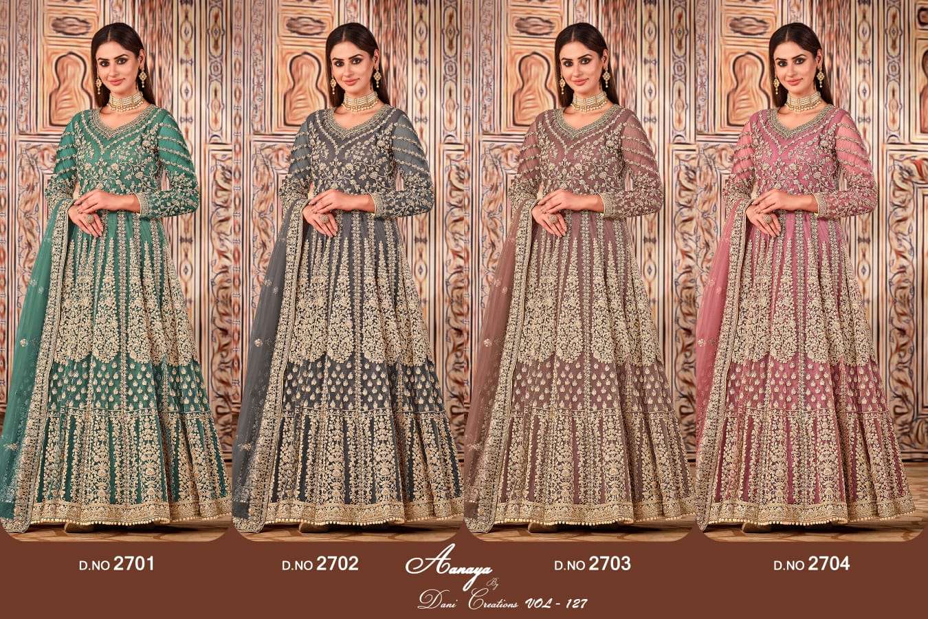 Aanaya Vol-127 By Twisha 2701 To 2704 Series Designer Festive Suits Collection Beautiful Stylish Fancy Colorful Party Wear & Occasional Wear Net Dresses At Wholesale Price