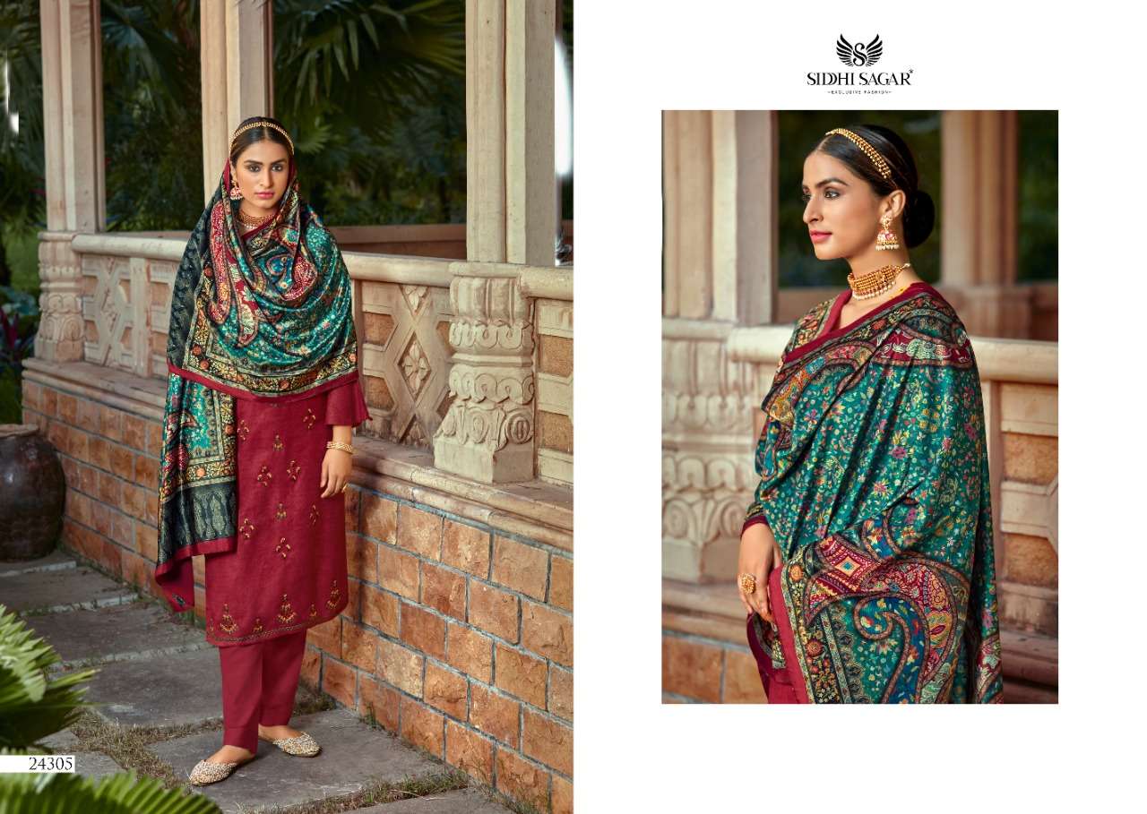 MAKHMAL KANI BY SIDDHI SAGAR 24301 TO 24306 SERIES BEAUTIFUL SUITS COLORFUL STYLISH FANCY CASUAL WEAR & ETHNIC WEAR PURE PASHMINA PRINT WITH EMBROIDERED DRESSES AT WHOLESALE PRICE