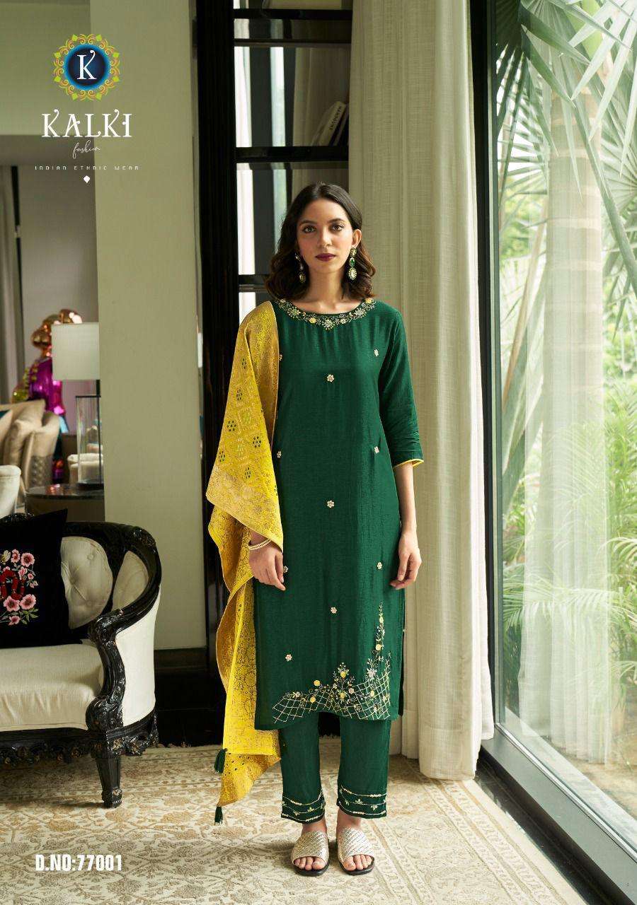 FESTIVAL LUXURY COLLECTION BY KALKI 77001 TO 77006 SERIES BEAUTIFUL SUITS COLORFUL STYLISH FANCY CASUAL WEAR & ETHNIC WEAR PURE VISCOSE SILK DRESSES AT WHOLESALE PRICE