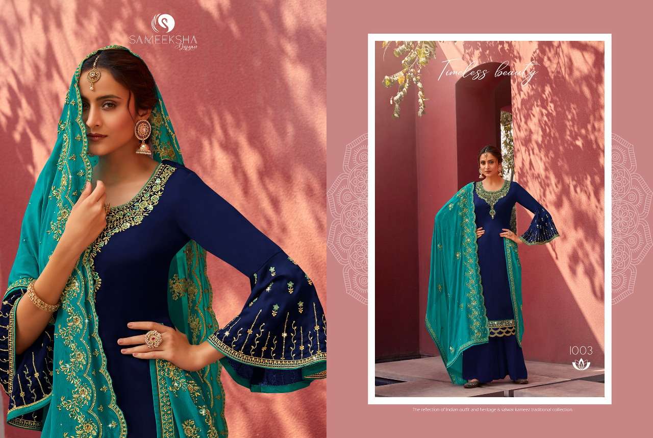 SAVARIYA BY SAMMEKSHA DESIGNER 1001 TO 1007 SERIES BEAUTIFUL STYLISH SHARARA SUITS FANCY COLORFUL CASUAL WEAR & ETHNIC WEAR & READY TO WEAR GEORGETTE SATIN DRESSES AT WHOLESALE PRICE