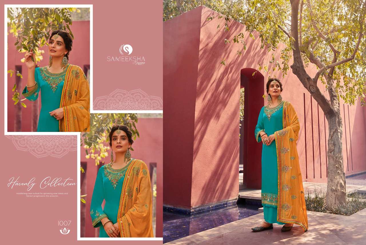 SAVARIYA BY SAMMEKSHA DESIGNER 1001 TO 1007 SERIES BEAUTIFUL STYLISH SHARARA SUITS FANCY COLORFUL CASUAL WEAR & ETHNIC WEAR & READY TO WEAR GEORGETTE SATIN DRESSES AT WHOLESALE PRICE