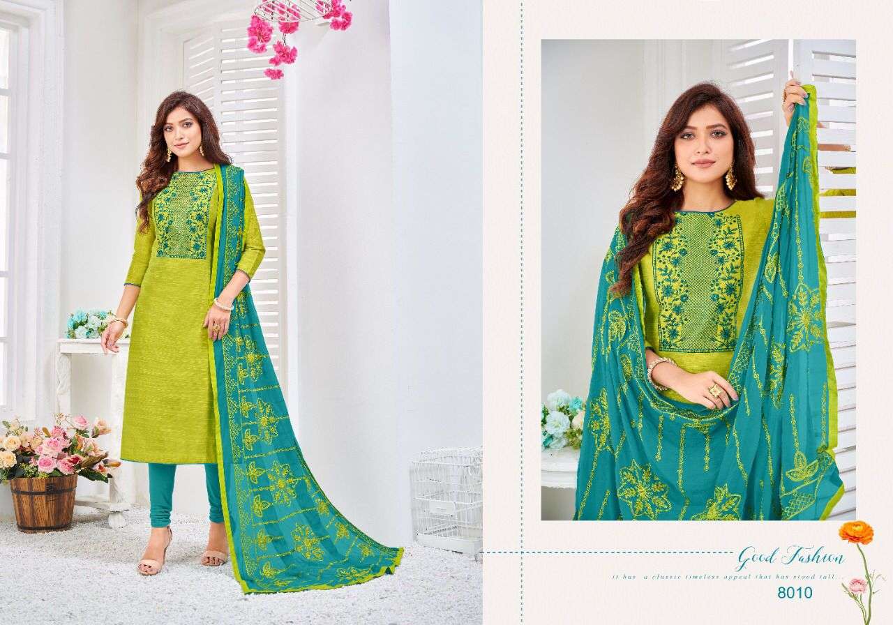 NASREEN BY KASMEERA 8001 TO 8012 SERIES BEAUTIFUL STYLISH SHARARA SUITS FANCY COLORFUL CASUAL WEAR & ETHNIC WEAR & READY TO WEAR JHARNA SILK DRESSES AT WHOLESALE PRICE