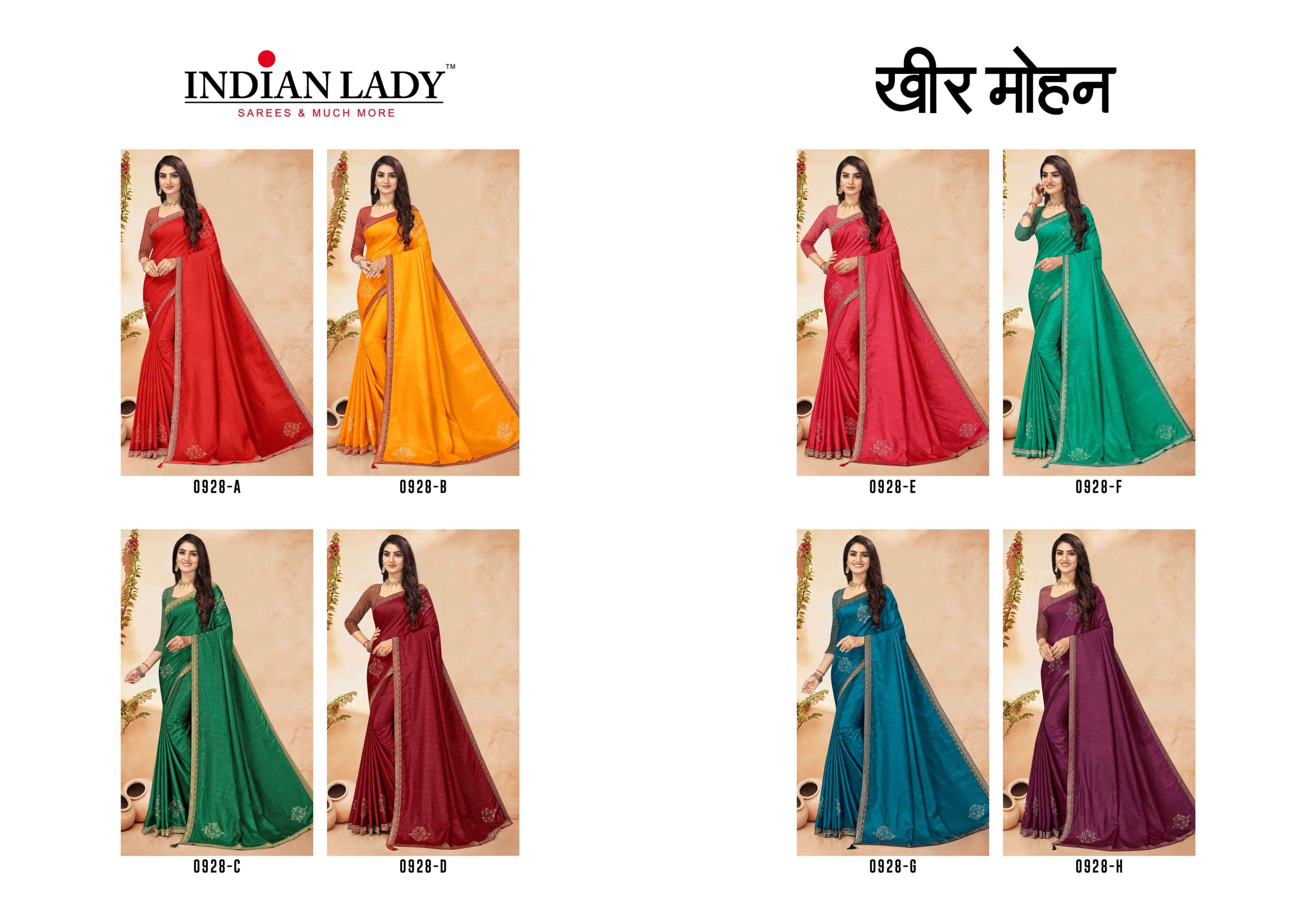KHEER MOHAN BY INDIAN WOMEN 0928-A TO 0928-H SERIES INDIAN TRADITIONAL WEAR COLLECTION BEAUTIFUL STYLISH FANCY COLORFUL PARTY WEAR & OCCASIONAL WEAR VICHITRA SILK SAREES AT WHOLESALE PRICE