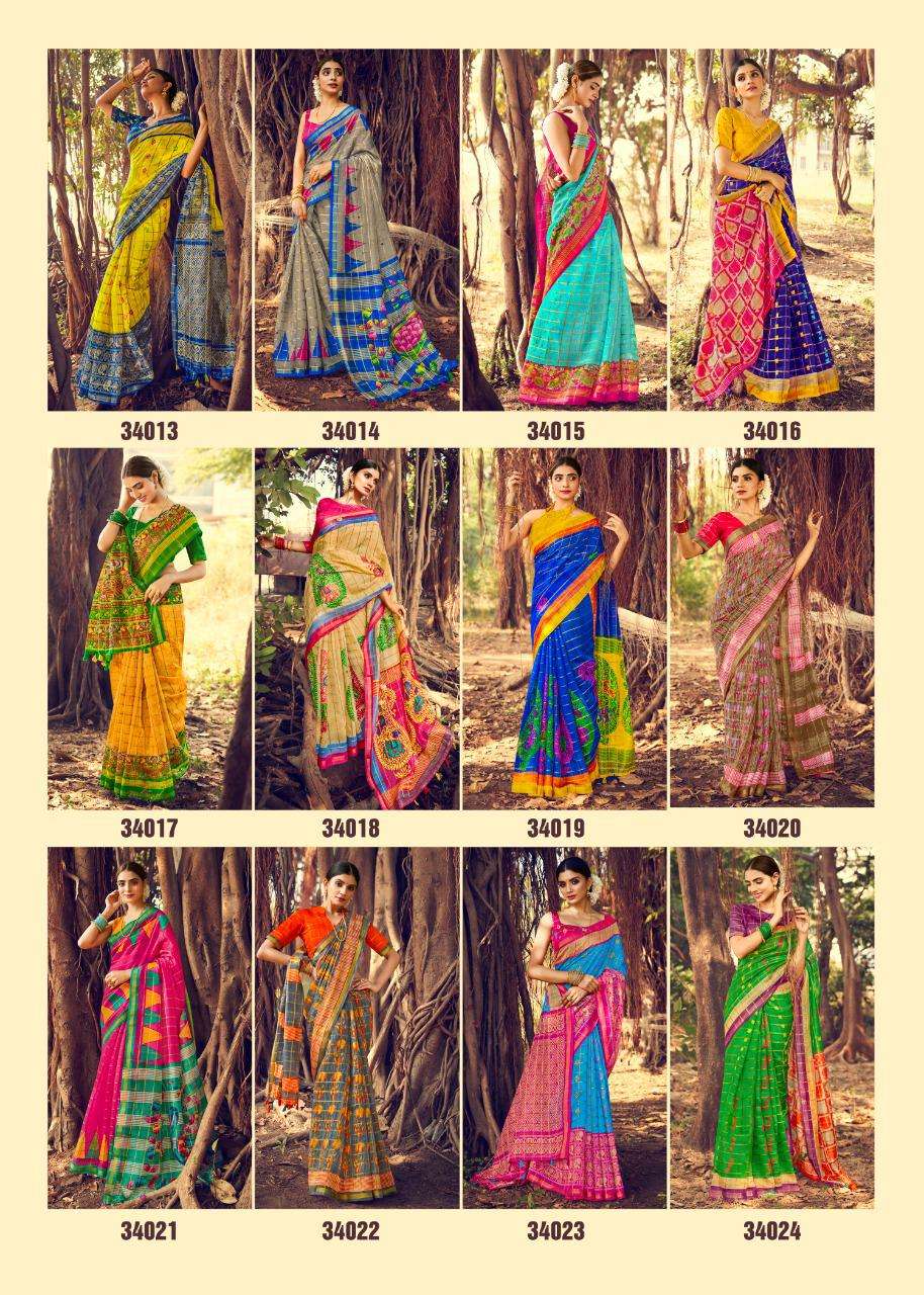 WEAVES PRAYAGRAJ VOL-2 BY SIDDHANT WEAVES 34013 TO 34024 SERIES INDIAN TRADITIONAL WEAR COLLECTION BEAUTIFUL STYLISH FANCY COLORFUL PARTY WEAR & OCCASIONAL WEAR PURE LINEN SAREES AT WHOLESALE PRICE
