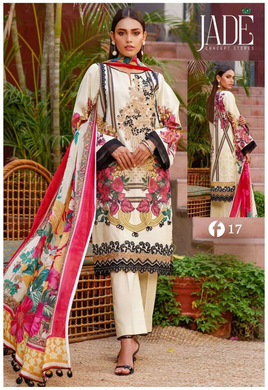 FIRDOUS URBANE VOL-2 BY JADE 11 TO 18 SERIES BEAUTIFUL SUITS COLORFUL STYLISH FANCY CASUAL WEAR & ETHNIC WEAR PURE LAWN DRESSES AT WHOLESALE PRICE