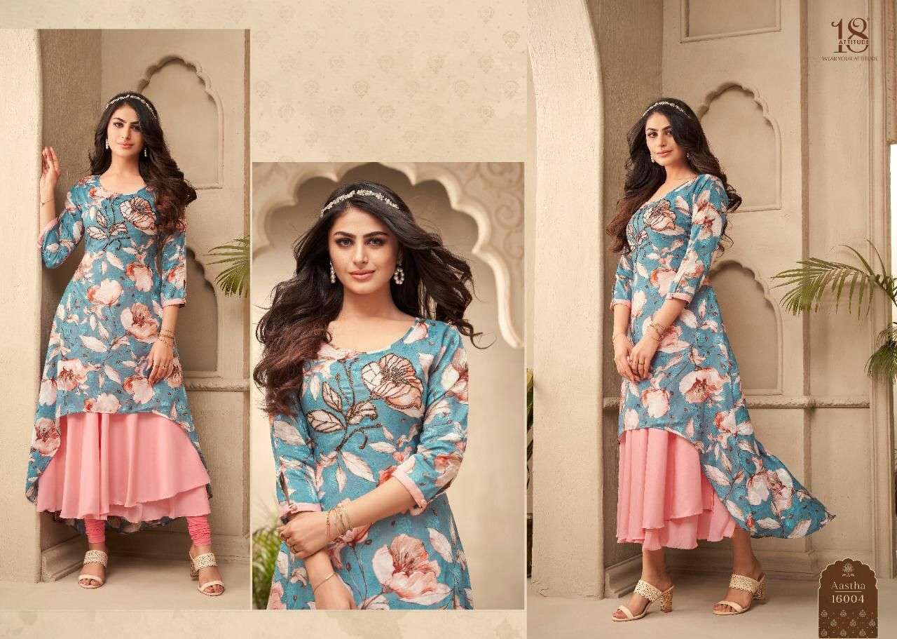 AASTHA VOL-16 BY 18 ATTITUDE 16001 TO 16007 SERIES BEAUTIFUL STYLISH FANCY COLORFUL CASUAL WEAR & ETHNIC WEAR FANCY GOWNS AT WHOLESALE PRICE