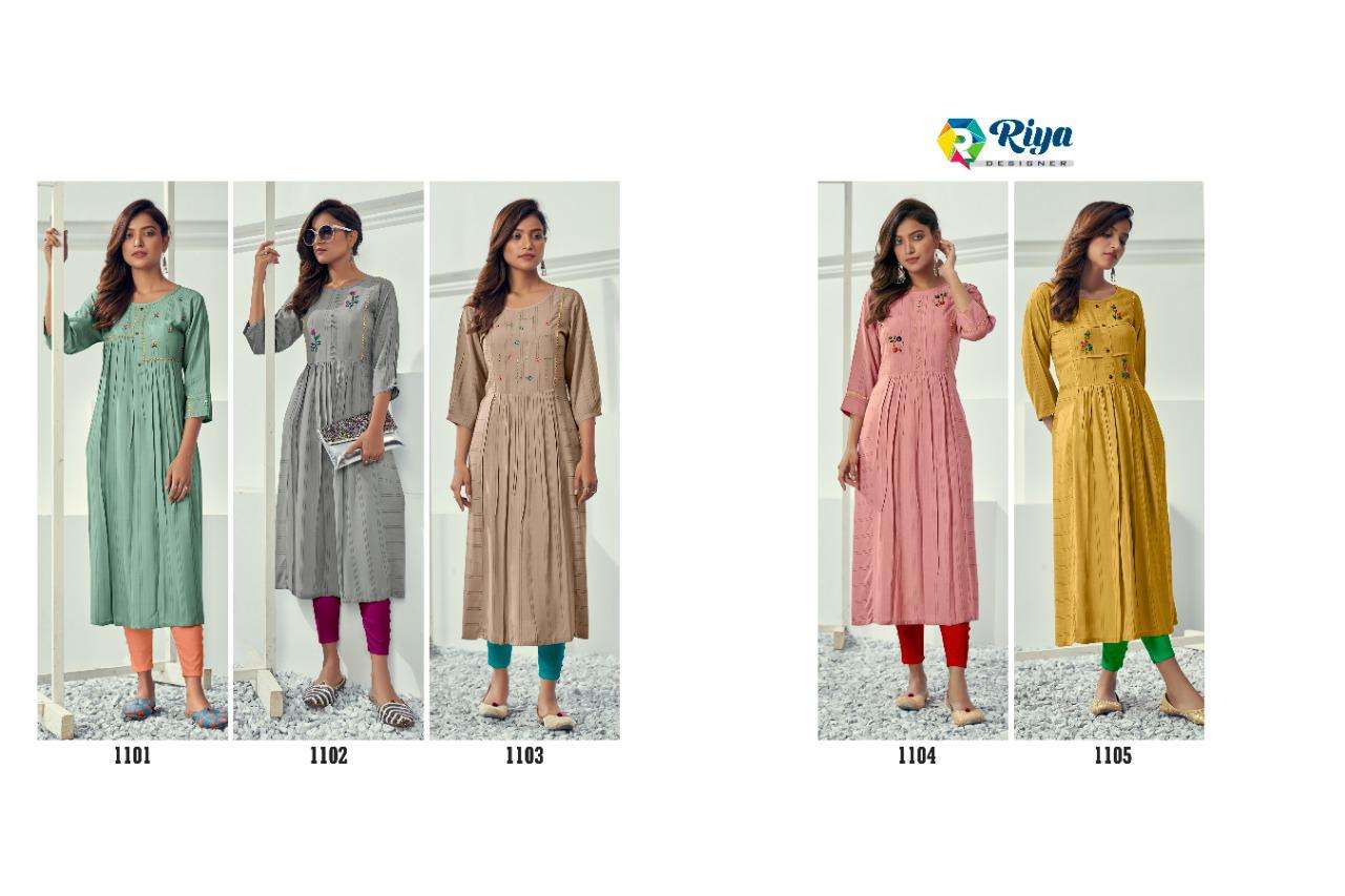 AUTUMN BY RIYA DESIGNER 1101 TO 1105 SERIES DESIGNER STYLISH FANCY COLORFUL BEAUTIFUL PARTY WEAR & ETHNIC WEAR COLLECTION RAYON EMBROIDERY KURTIS AT WHOLESALE PRICE
