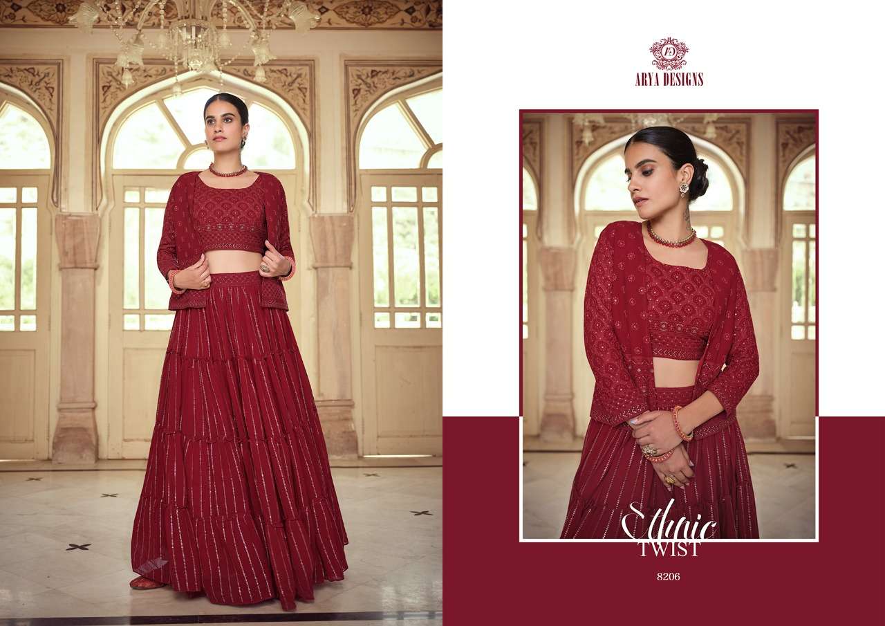 ROYAL SAGA VOL-2 BY ARYA DESIGNS 8201 TO 8207 SERIES BEAUTIFUL COLORFUL FANCY WEDDING COLLECTION OCCASIONAL WEAR & PARTY WEAR GEORGETTE/CREPE/SILK LEHENGAS AT WHOLESALE PRICE