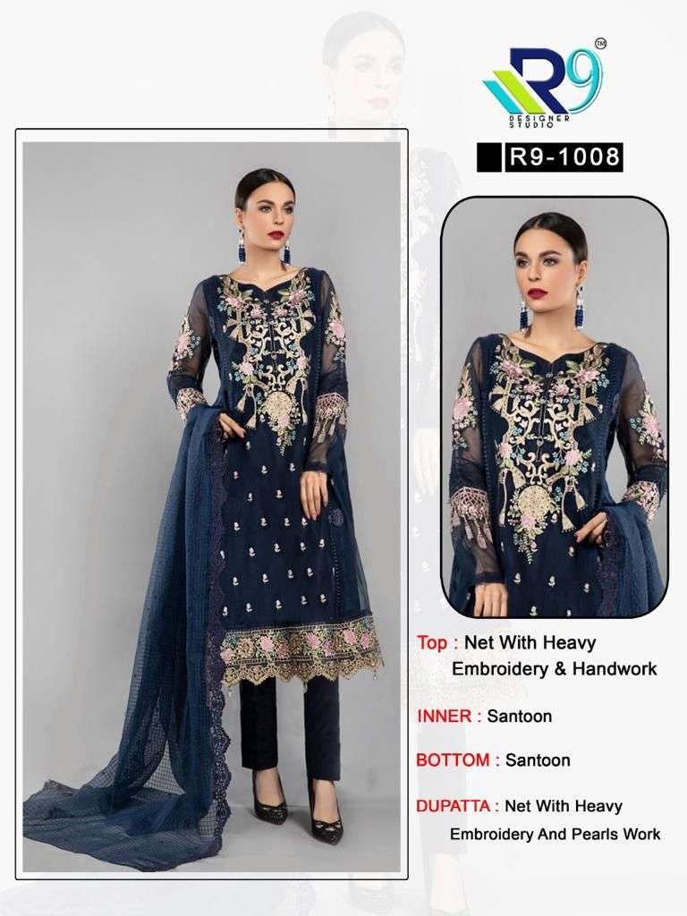 R9 HIT DESIGN 1008 BY R9 DESIGNER PAKISTANI SUITS BEAUTIFUL STYLISH FANCY COLORFUL PARTY WEAR & ETHNIC WEAR NET EMBROIDERED DRESSES AT WHOLESALE PRICE