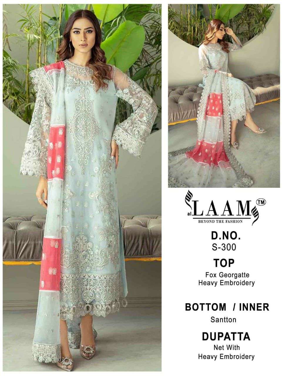 LAAM HIT DESIGN S-300 BY FASHID WHOLESALE DESIGNER PAKISTANI SUITS BEAUTIFUL STYLISH FANCY COLORFUL PARTY WEAR & ETHNIC WEAR FAUX GEORGETTE EMBROIDERED DRESSES AT WHOLESALE PRICE