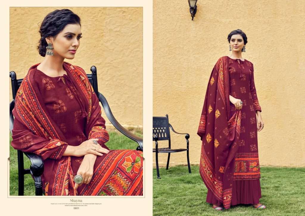 SAHYNA BY VRIDHEE FASHION 5801 TO 5808 SERIES INDIAN TRADITIONAL WEAR COLLECTION BEAUTIFUL STYLISH FANCY COLORFUL PARTY WEAR & OCCASIONAL WEAR PURE PASHMINA PRINT WITH WORK DRESSES AT WHOLESALE PRICE