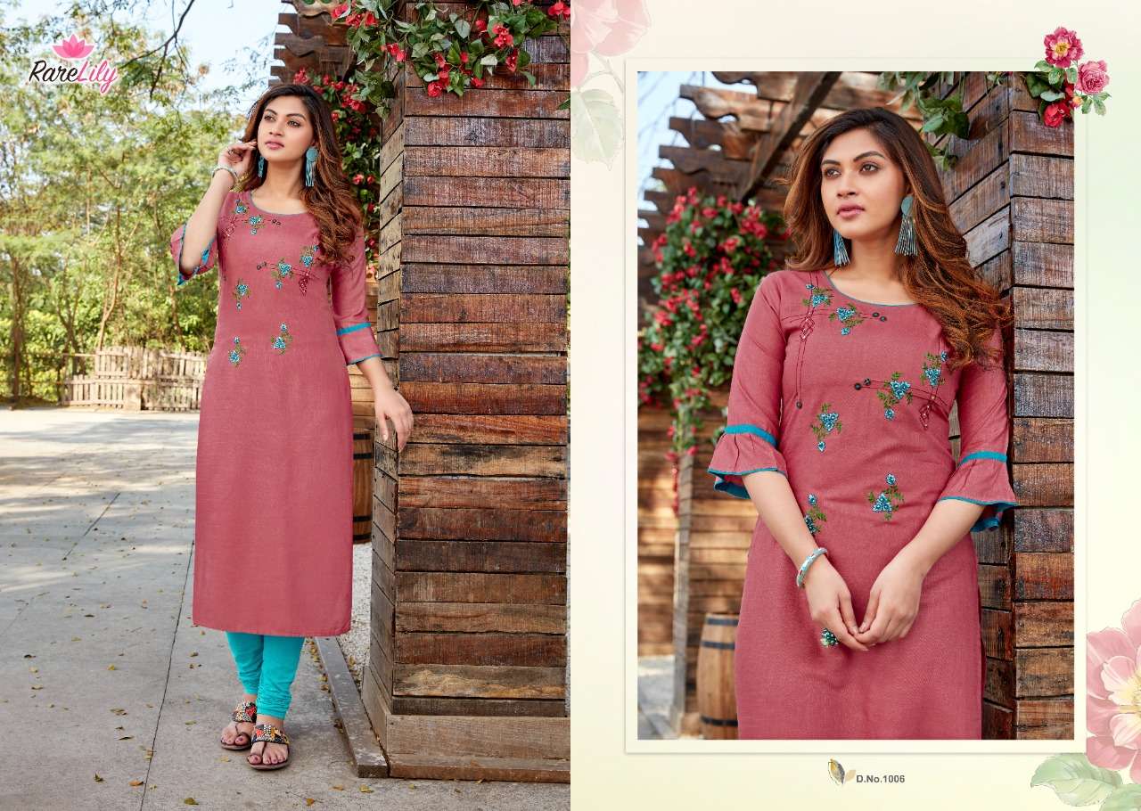 SENORITA BY RARE LILY 1001 TO 1009 SERIES DESIGNER STYLISH FANCY COLORFUL BEAUTIFUL PARTY WEAR & ETHNIC WEAR COLLECTION RAYON WITH WORK KURTIS AT WHOLESALE PRICE