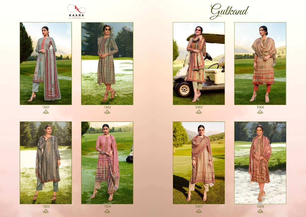 GULKAND BY KAARA SUITS 1001 TO 1008 SERIES BEAUTIFUL SUITS COLORFUL STYLISH FANCY CASUAL WEAR & ETHNIC WEAR PASHMINA PRINT DRESSES AT WHOLESALE PRICE