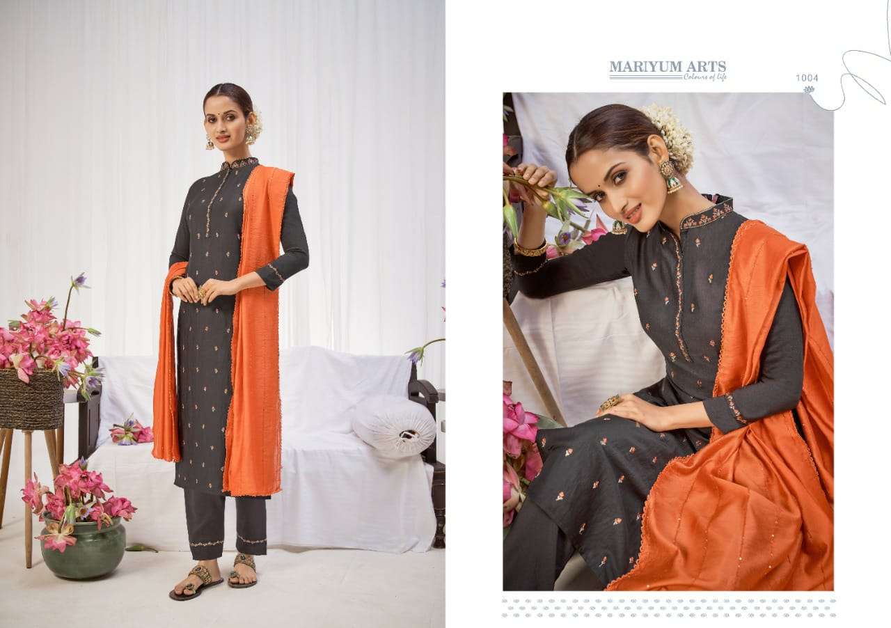 KASHIDA BY MARIYUM ARTS 1001 TO 1006 SERIES BEAUTIFUL SUITS COLORFUL STYLISH FANCY CASUAL WEAR & ETHNIC WEAR PURE SILK EMBROIDERED DRESSES AT WHOLESALE PRICE