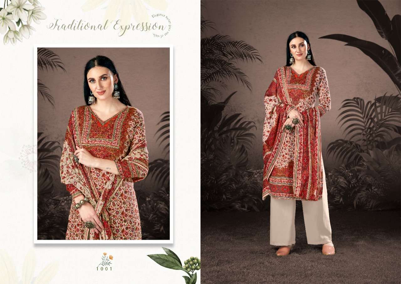 NAAZ BY KESARIYA 1001 TO 1008 SERIES BEAUTIFUL STYLISH SHARARA SUITS FANCY COLORFUL CASUAL WEAR & ETHNIC WEAR & READY TO WEAR PASHMINA JACQUARD PRINTED DRESSES AT WHOLESALE PRICE