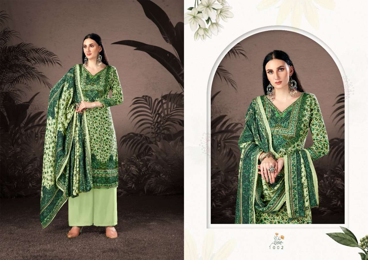 NAAZ BY KESARIYA 1001 TO 1008 SERIES BEAUTIFUL STYLISH SHARARA SUITS FANCY COLORFUL CASUAL WEAR & ETHNIC WEAR & READY TO WEAR PASHMINA JACQUARD PRINTED DRESSES AT WHOLESALE PRICE