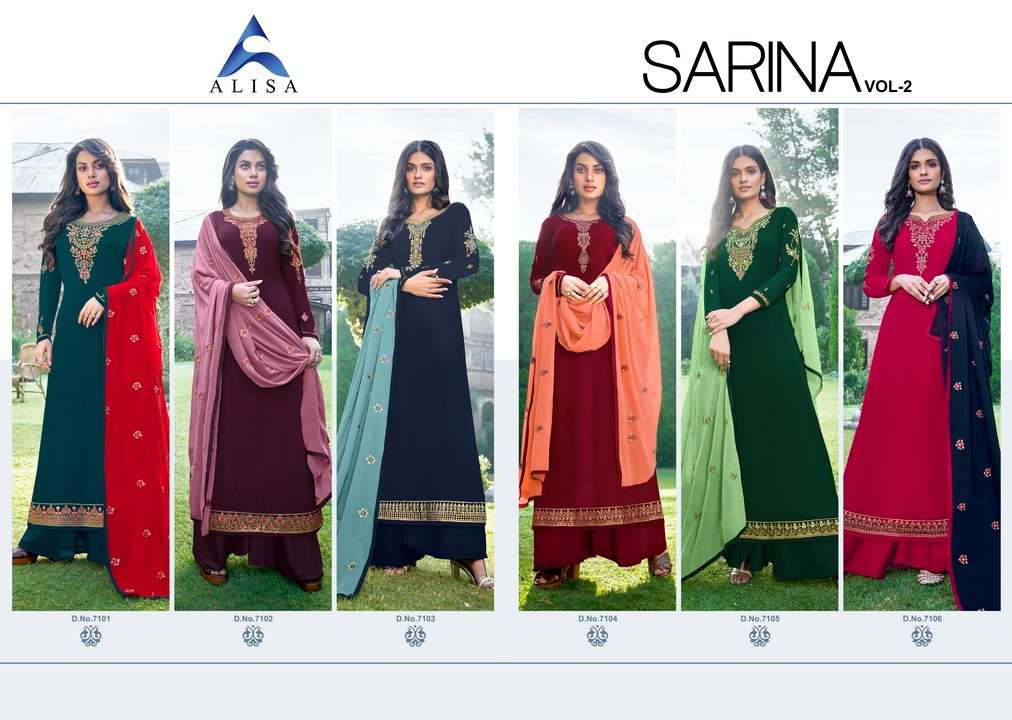 SARINA VOL-2 BY ALISA 7101 TO 7106 SERIES BEAUTIFUL SUITS COLORFUL STYLISH FANCY CASUAL WEAR & ETHNIC WEAR FAUX GEORGETTE DRESSES AT WHOLESALE PRICE