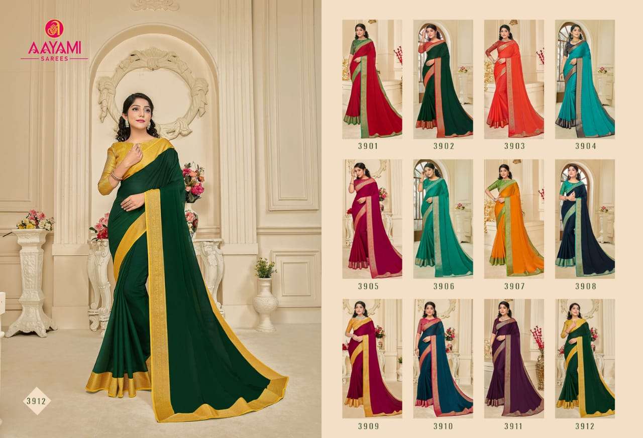 SARAS VOL-4 BY AAYAMI 3901 TO 3912 SERIES INDIAN TRADITIONAL WEAR COLLECTION BEAUTIFUL STYLISH FANCY COLORFUL PARTY WEAR & OCCASIONAL WEAR SATIN GEORGETTE SAREES AT WHOLESALE PRICE