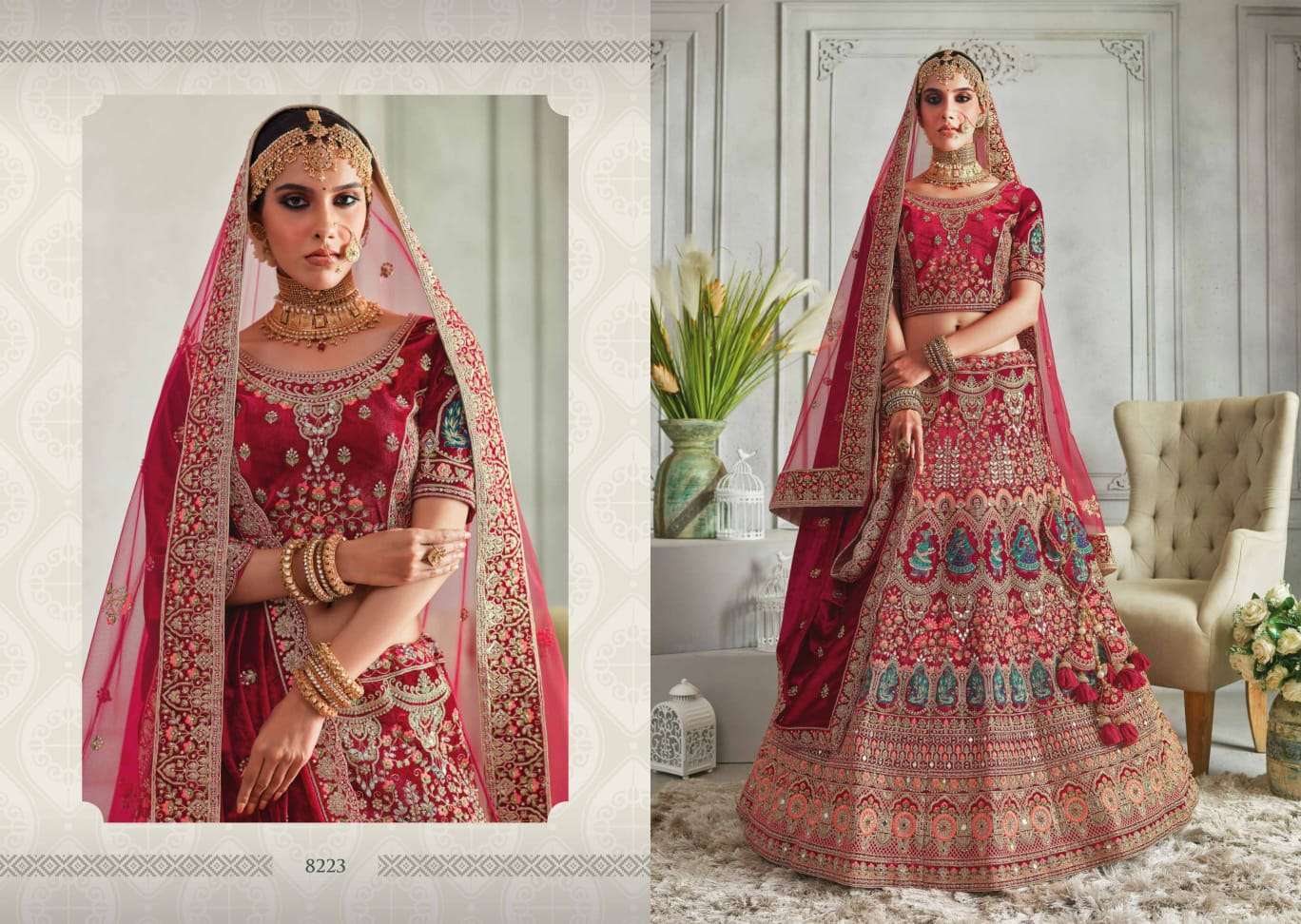 KASHISH BRIDAL BY FASHID WHOLESALE INDIAN TRADITIONAL BEAUTIFUL STYLISH DESIGNER BANARASI SILK JACQUARD EMBROIDERED PARTY WEAR SILK/VELVET LEHENGAS AT WHOLESALE PRICE