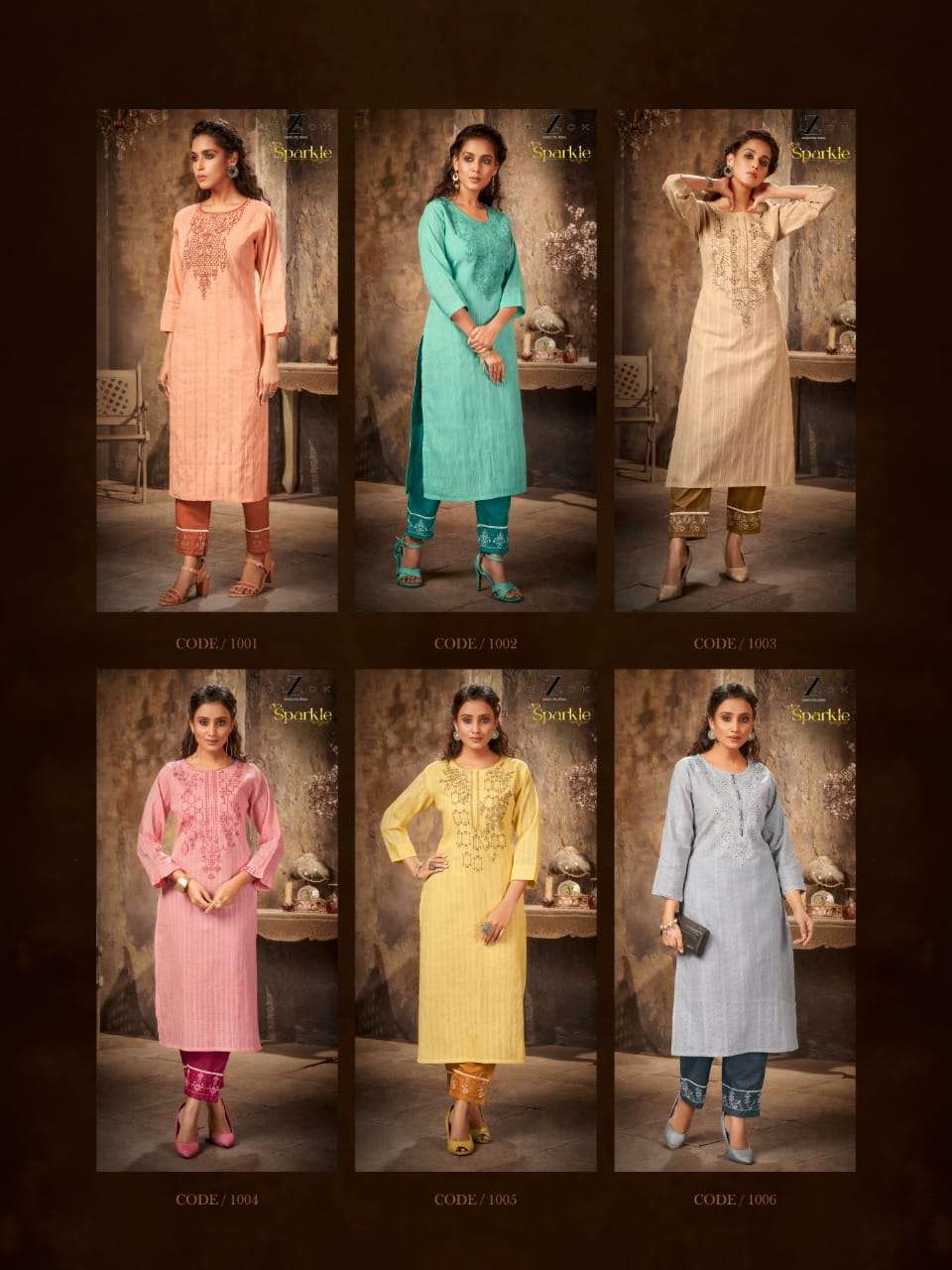 SPARKLE BY Z BLACK 1001 TO 1006 SERIES DESIGNER STYLISH FANCY COLORFUL BEAUTIFUL PARTY WEAR & ETHNIC WEAR COLLECTION PURE COTTON WITH EMBROIDERY KURTIS WITH BOTTOM AT WHOLESALE PRICE