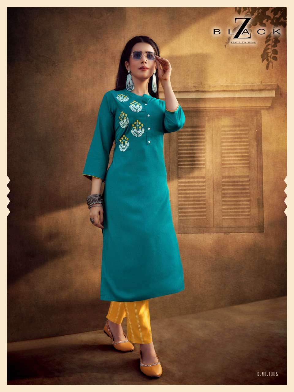 MAHIRA BY Z BLACK 1001 TO 1006 SERIES DESIGNER STYLISH FANCY COLORFUL BEAUTIFUL PARTY WEAR & ETHNIC WEAR COLLECTION RAYON EMBROIDERY KURTIS WITH BOTTOM AT WHOLESALE PRICE