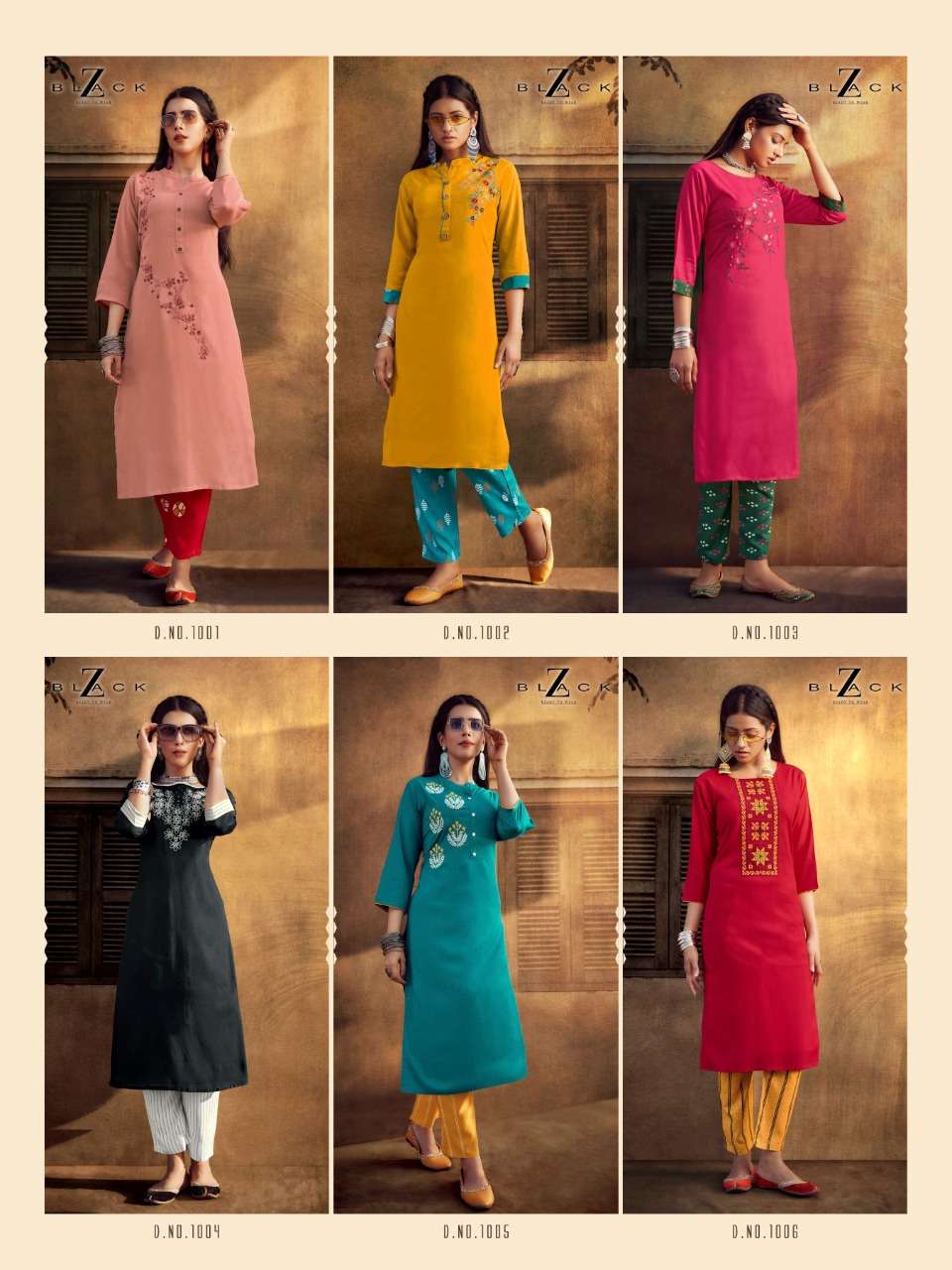 MAHIRA BY Z BLACK 1001 TO 1006 SERIES DESIGNER STYLISH FANCY COLORFUL BEAUTIFUL PARTY WEAR & ETHNIC WEAR COLLECTION RAYON EMBROIDERY KURTIS WITH BOTTOM AT WHOLESALE PRICE
