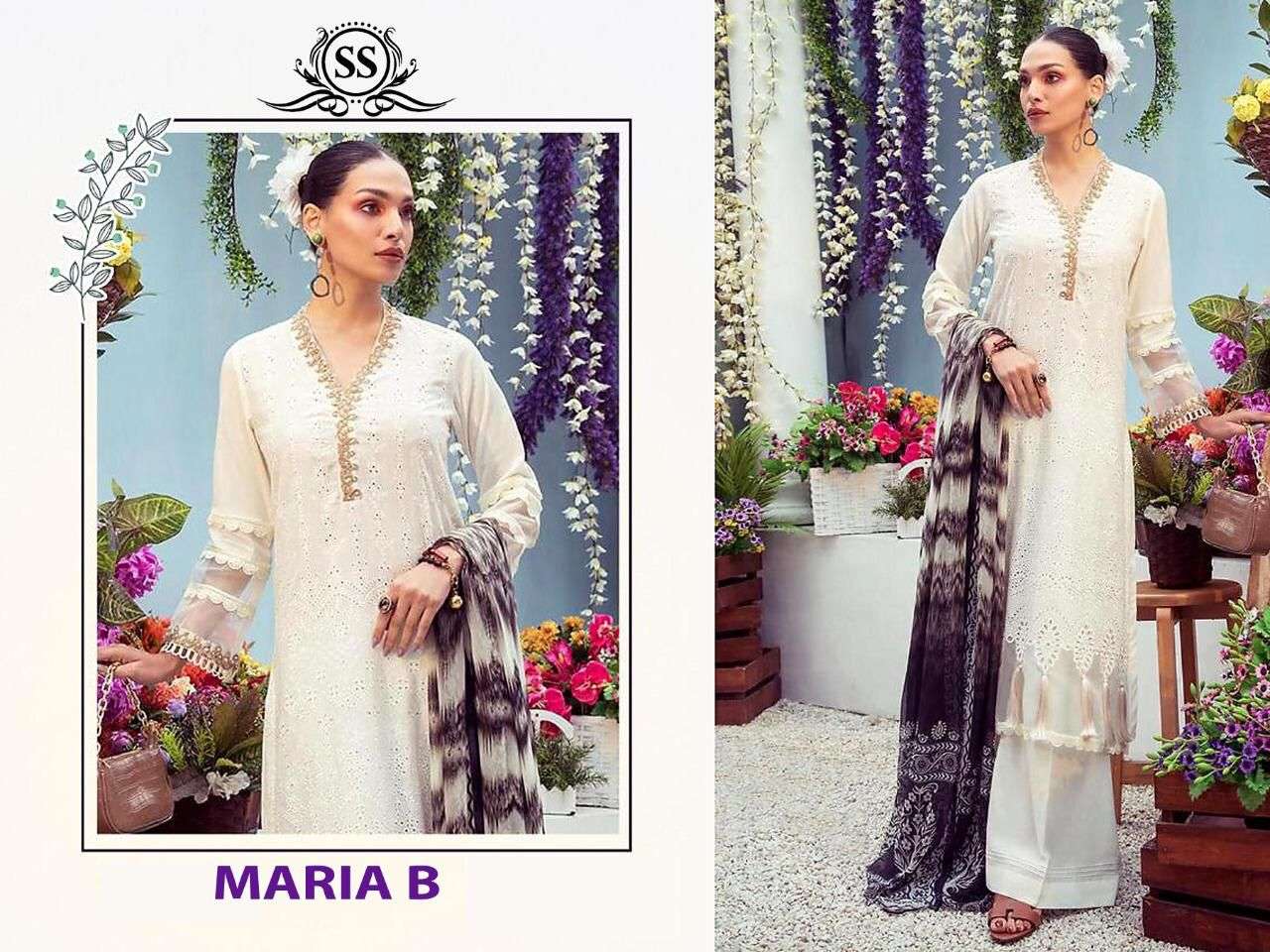 MARIA B BY SS FASHION DESIGNER PAKISTANI WEAR COLLECTION BEAUTIFUL STYLISH FANCY COLORFUL PARTY WEAR & OCCASIONAL WEAR CAMBIRC COTTON EMBROIDERED DRESSES AT WHOLESALE PRICE