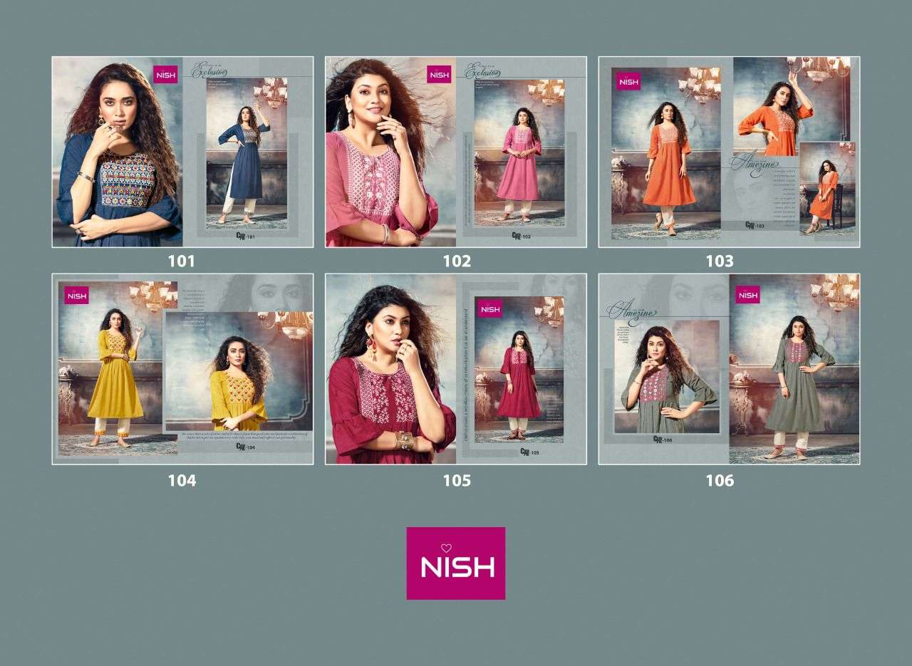 CUTIE PIE BY NISH 101 TO 106 SERIES DESIGNER STYLISH FANCY COLORFUL BEAUTIFUL PARTY WEAR & ETHNIC WEAR COLLECTION RAYON KURTIS WITH BOTTOM AT WHOLESALE PRICE