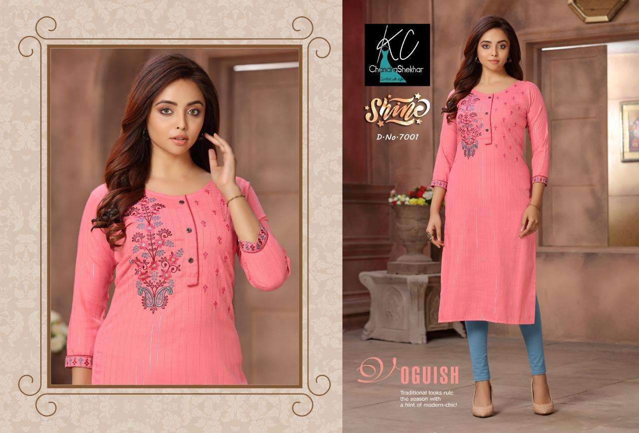 SHINE VOL-7 BY KC 701 TO 708 SERIES DESIGNER STYLISH FANCY COLORFUL BEAUTIFUL PARTY WEAR & ETHNIC WEAR COLLECTION RAYON EMBROIDERY KURTIS AT WHOLESALE PRICE