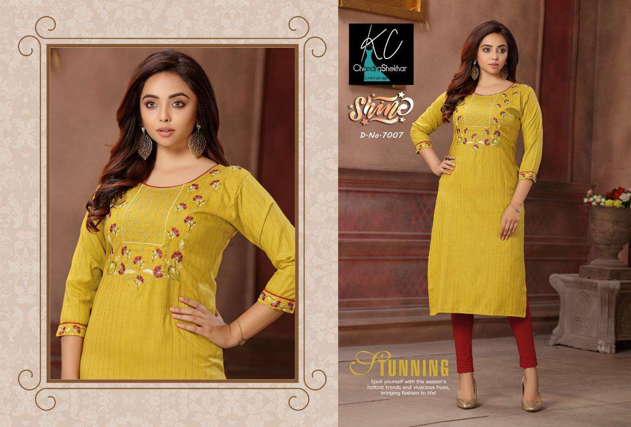 SHINE VOL-7 BY KC 701 TO 708 SERIES DESIGNER STYLISH FANCY COLORFUL BEAUTIFUL PARTY WEAR & ETHNIC WEAR COLLECTION RAYON EMBROIDERY KURTIS AT WHOLESALE PRICE