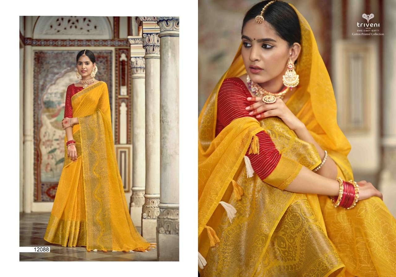 RANGRITI BY TRIVENI 12081 TO 12088 SERIES INDIAN TRADITIONAL WEAR COLLECTION BEAUTIFUL STYLISH FANCY COLORFUL PARTY WEAR & OCCASIONAL WEAR LINEN COTTON SAREES AT WHOLESALE PRICE