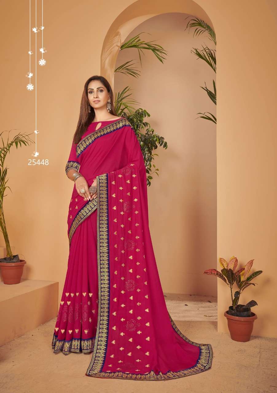 VISHALAKSHI BY VALLABHI PRINTS 25442 TO 25449 SERIES INDIAN TRADITIONAL WEAR COLLECTION BEAUTIFUL STYLISH FANCY COLORFUL PARTY WEAR & OCCASIONAL WEAR VICHITRA SILK SAREES AT WHOLESALE PRICE
