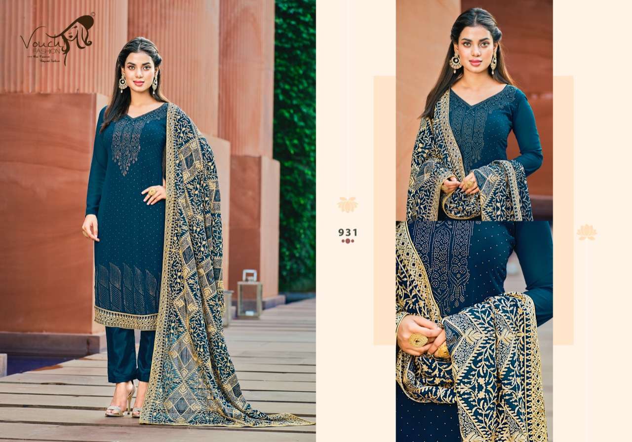 NAARI VOL-4 BY VOUCHE 931 TO 935 SERIES DESIGNER SUITS COLLECTION BEAUTIFUL STYLISH COLORFUL FANCY PARTY WEAR & OCCASIONAL WEAR GEORGETTE DRESSES AT WHOLESALE PRICE