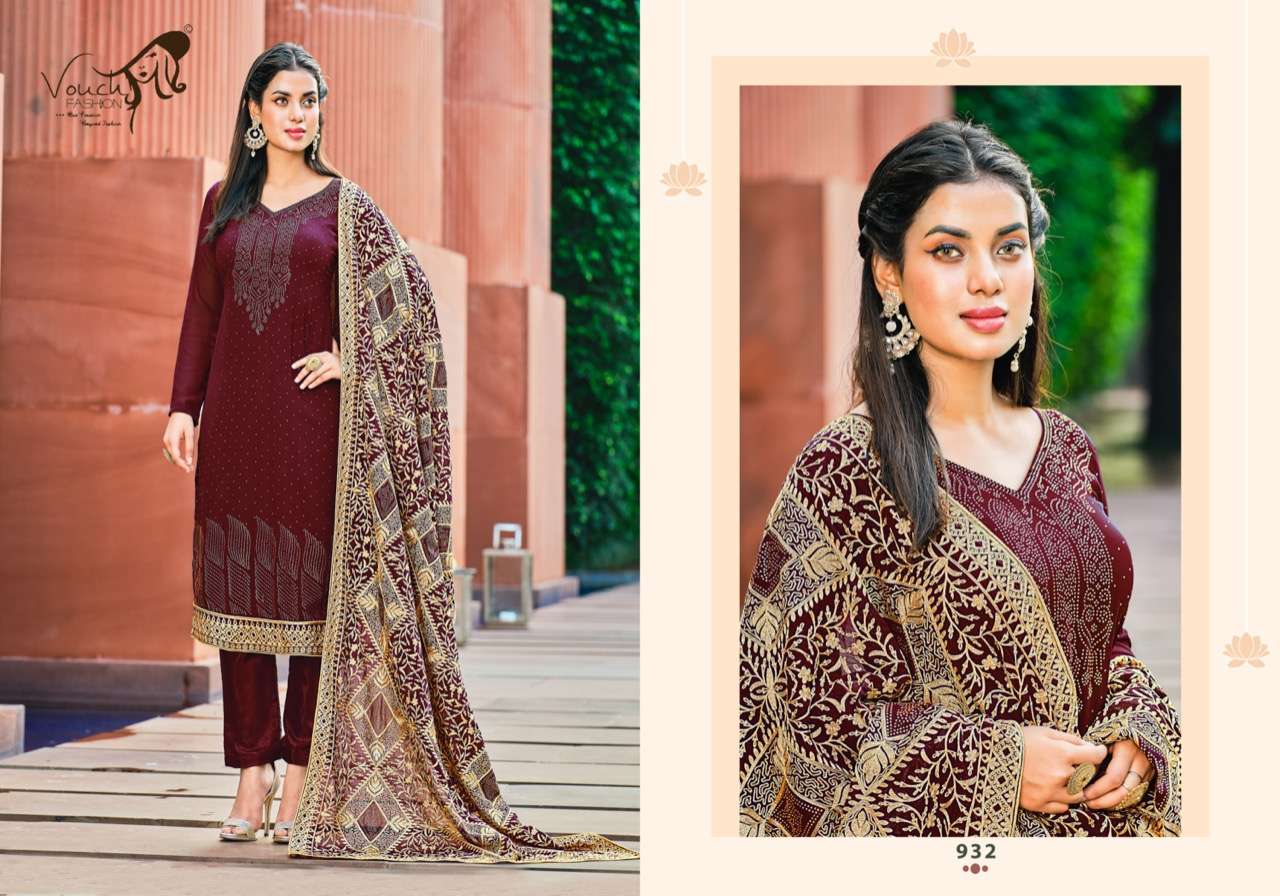 NAARI VOL-4 BY VOUCHE 931 TO 935 SERIES DESIGNER SUITS COLLECTION BEAUTIFUL STYLISH COLORFUL FANCY PARTY WEAR & OCCASIONAL WEAR GEORGETTE DRESSES AT WHOLESALE PRICE