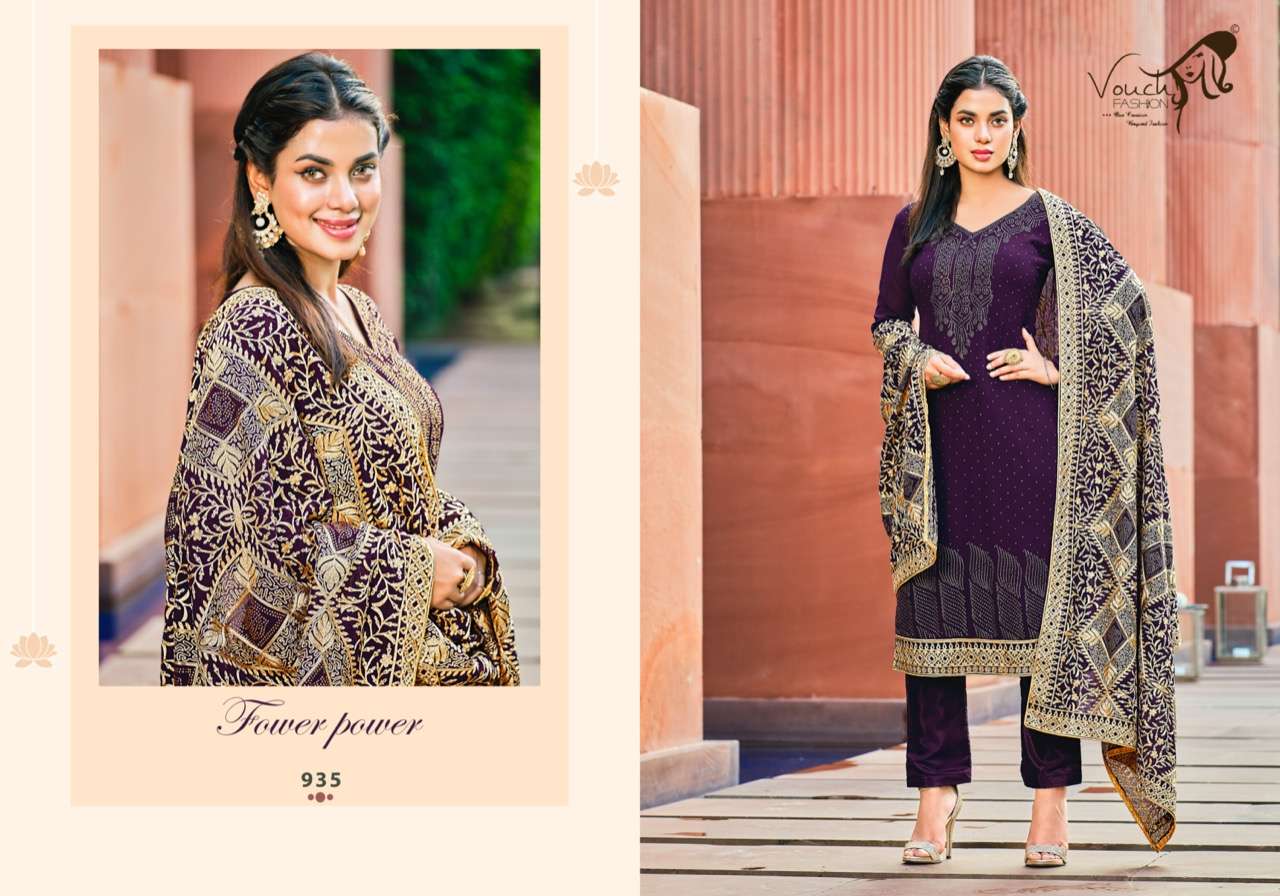 NAARI VOL-4 BY VOUCHE 931 TO 935 SERIES DESIGNER SUITS COLLECTION BEAUTIFUL STYLISH COLORFUL FANCY PARTY WEAR & OCCASIONAL WEAR GEORGETTE DRESSES AT WHOLESALE PRICE