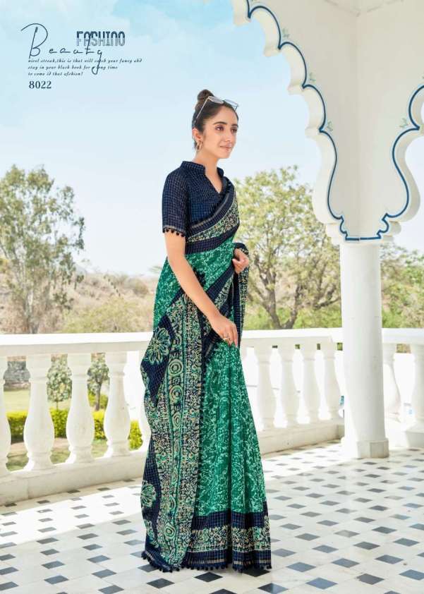 MYRA 8019 SERIES BY MYRA 8019 TO 8025 SERIES INDIAN TRADITIONAL WEAR COLLECTION BEAUTIFUL STYLISH FANCY COLORFUL PARTY WEAR & OCCASIONAL WEAR SOFT COTTON SAREES AT WHOLESALE PRICE