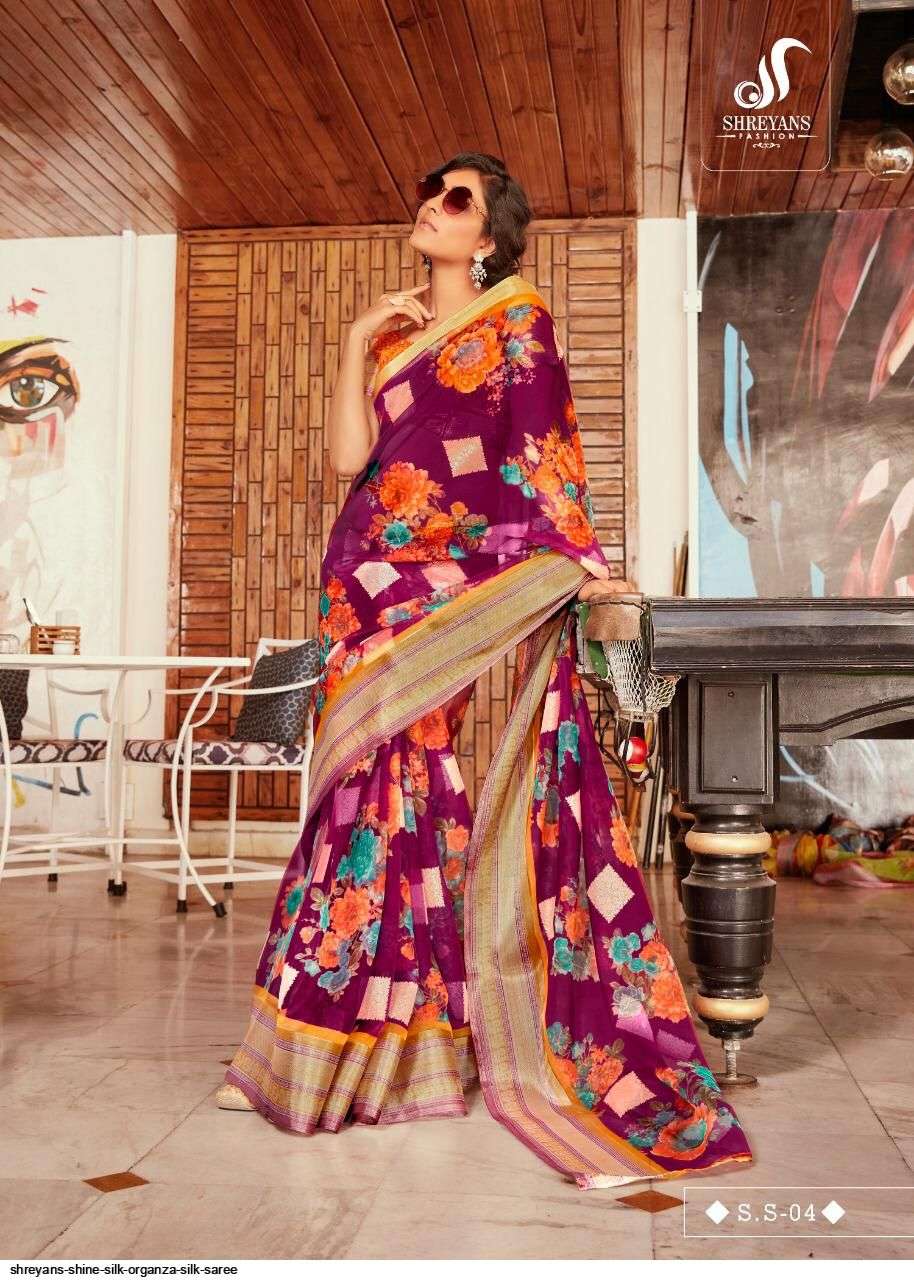 SHINE SILK BY SHREYANS 03 TO 12 SERIES INDIAN TRADITIONAL WEAR COLLECTION BEAUTIFUL STYLISH FANCY COLORFUL PARTY WEAR & OCCASIONAL WEAR ORGANZA SAREES AT WHOLESALE PRICE