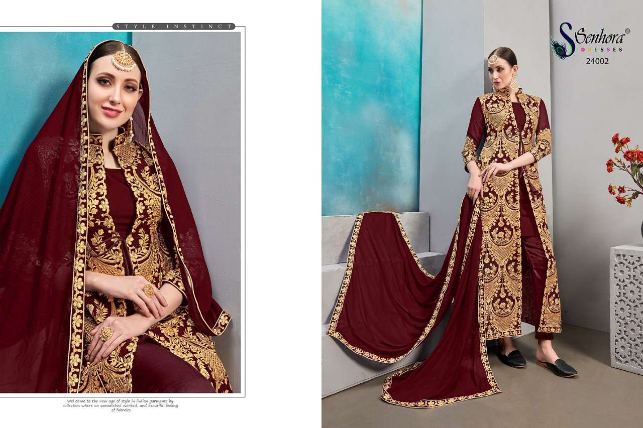SHABNAM BY SENHORA DRESSES 24001 TO 24004 SERIES INDIAN DESIGNER TRADITIONAL WEAR COLLECTION BEAUTIFUL STYLISH FANCY COLORFUL PARTY WEAR & OCCASIONAL WEAR FAUX GEORGETTE EMBROIDERED DRESSES AT WHOLESALE PRICE